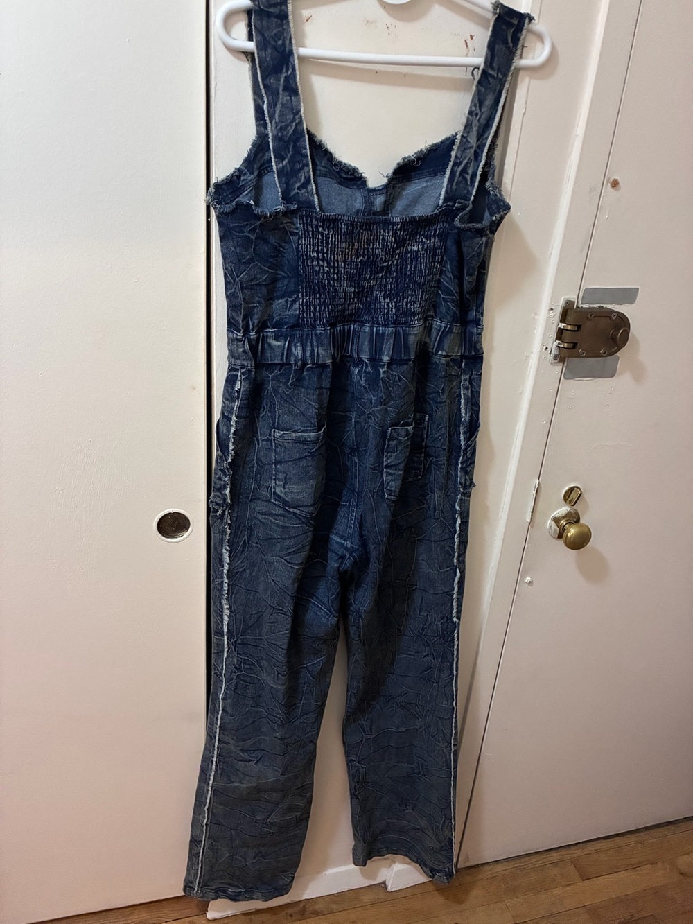 Fashion Nova Distressed Indigo Denim Jumpsuit